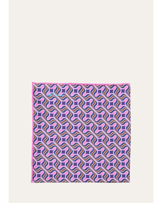 Kiton Purple Silk Abstract Pocket Square for men