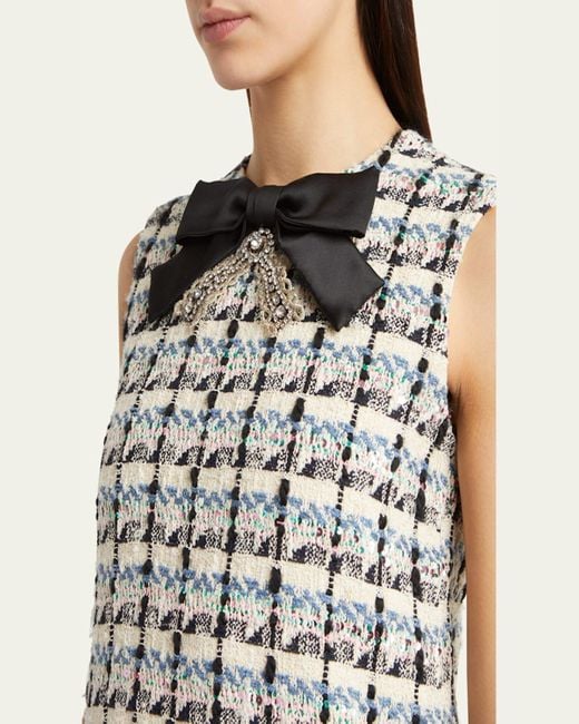 Valentino Garavani White Bow-Embellished Sequin Tweed Mini Dress