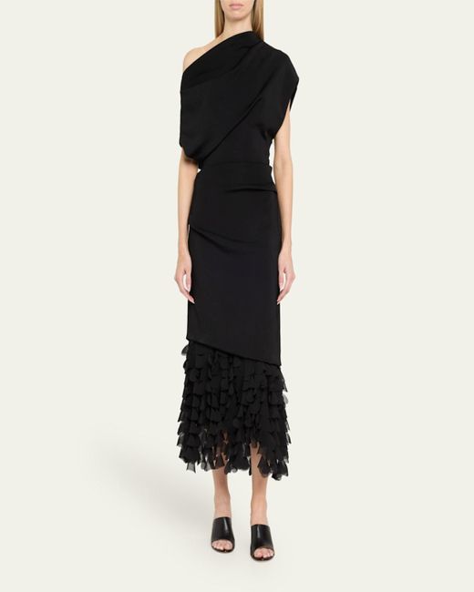 Brandon Maxwell Black The Lainey Asymmetric Draped 3D Petal Dress