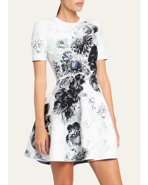 Alexander McQueen White X-ray Floral Print Flare Mini Dress