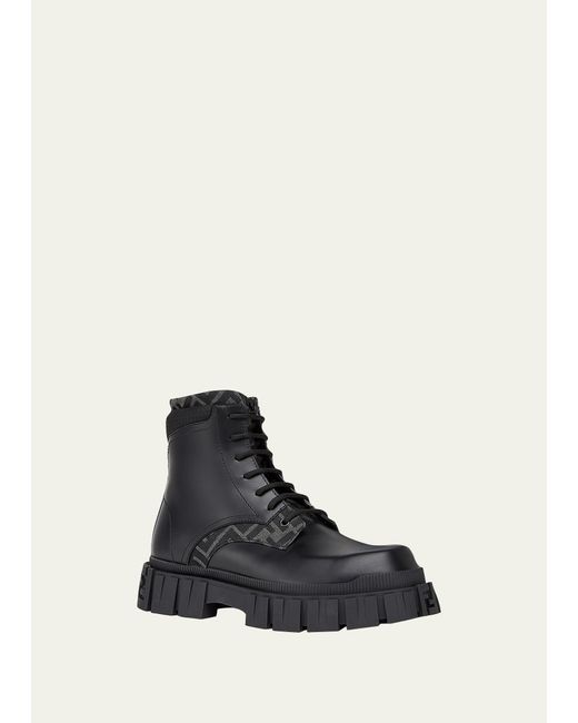 Fendi Black Force Ff Leather Lug-sole Combat Boots for men