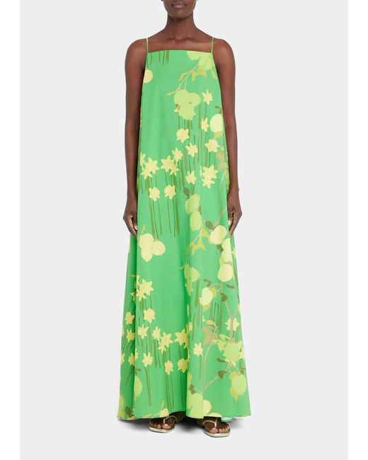 BERNADETTE Green Citrus Field-print Maxi Dress