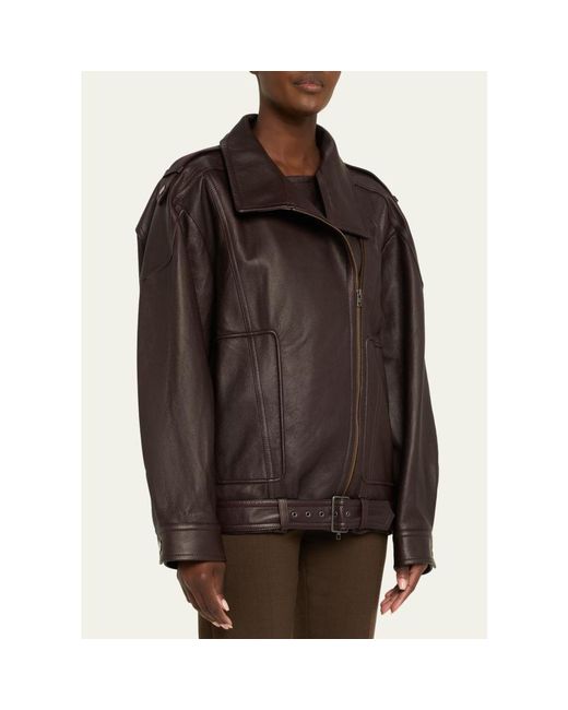 Vince Brown Oversized Leather Aviator Jacket