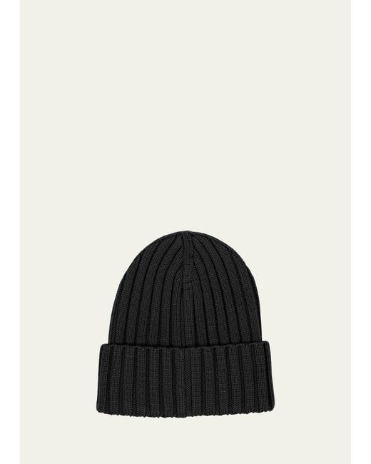 Moncler Black Ribbed Wool Beanie With Logo Patch