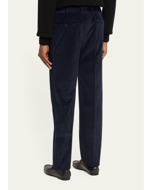 Brioni Blue Micro-corduroy Flat Front Pants for men