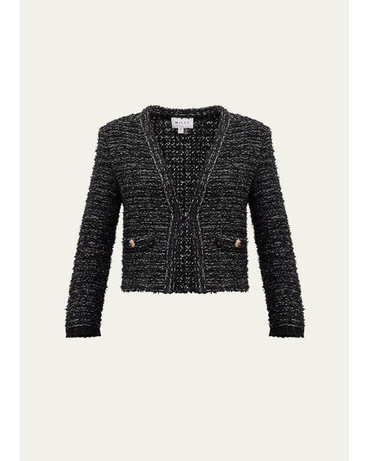 MILLY Black Cropped Boucle Tweed Jacket