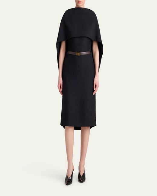 Ferragamo Black V-Back Cape Midi Dress