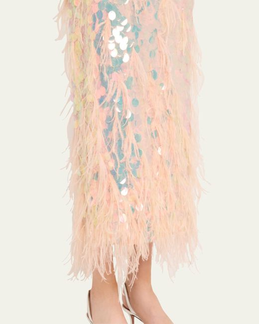miriana iridescent midi dress with feathers LoveShackFancy Miriana Iridescent Midi Dress With Feathers For in Purple