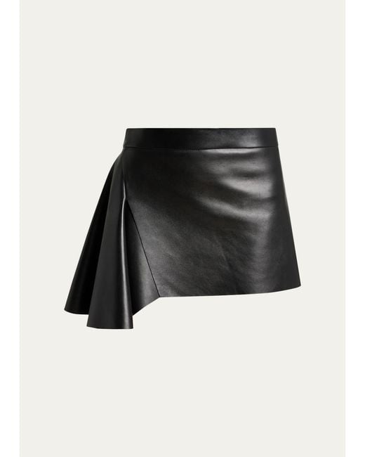 Givenchy Black Leather Draped Mini Skirt