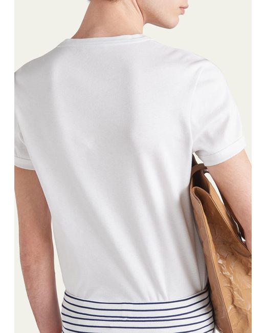 Prada Natural T-shirt With Enameled Triangle Logo for men