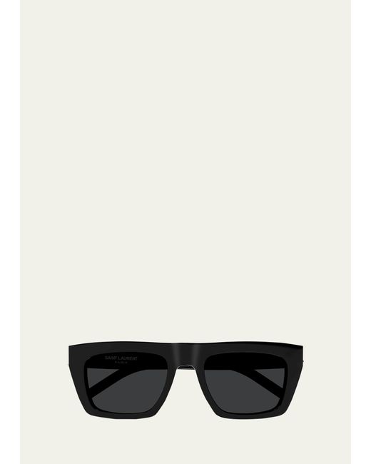 Saint Laurent Black Ysl Acetate Flat-top Rectangle Sunglasses