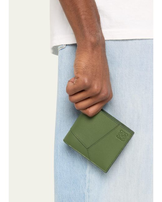 Loewe Green Puzzle Edge Leather Bifold Wallet for men