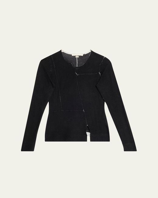 Jason Wu Black Paneled Merino Wool Printed Sweater
