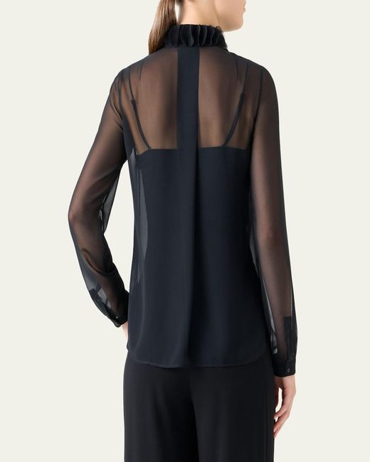 Akris Punto Blue Sheer Tie-Neck Blouse