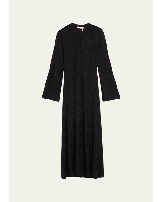 Chloé Black Long Jacquard Wool Silk Dress