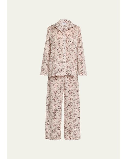 Pour Les Femmes Pink Botanical-print Cotton Pajama Set