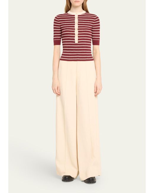 A.L.C. Red Fisher Pleated Button-front Top