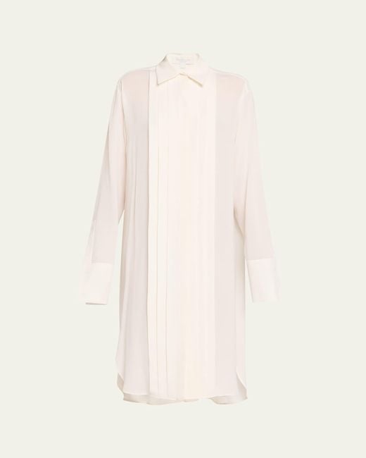 Michael Kors Natural Pleated Placket Silk Georgette Midi Shirtdress