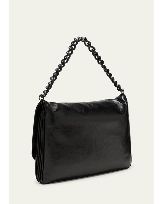 Balenciaga Black Large Flap Leather Shoulder Bag