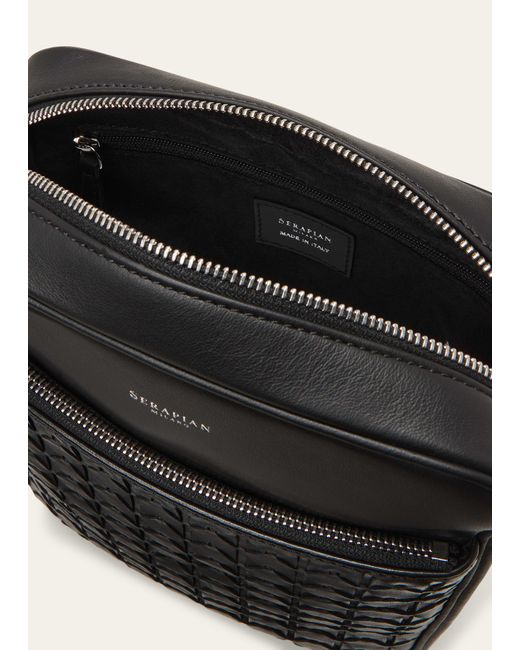 Serapian Black Mosaico Leather Crossbody Bag for men