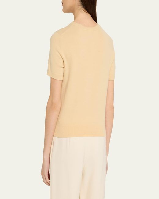 Vince Natural Cashmere-Blend Short-Sleeve Crewneck Sweater
