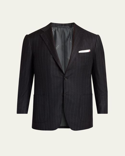 Kiton Black Wool Chalk Stripe Two-Piece Suit for men