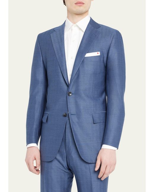 Kiton Blue Wool-cashmere Herringbone Suit for men
