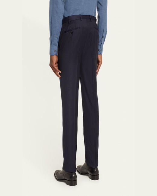 Giorgio Armani Blue Solid Wool Flat-Front Trousers for men
