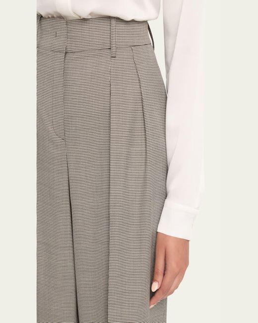 Michael Kors Gray Pleated Houndstooth Wide-Leg Slouch Trousers