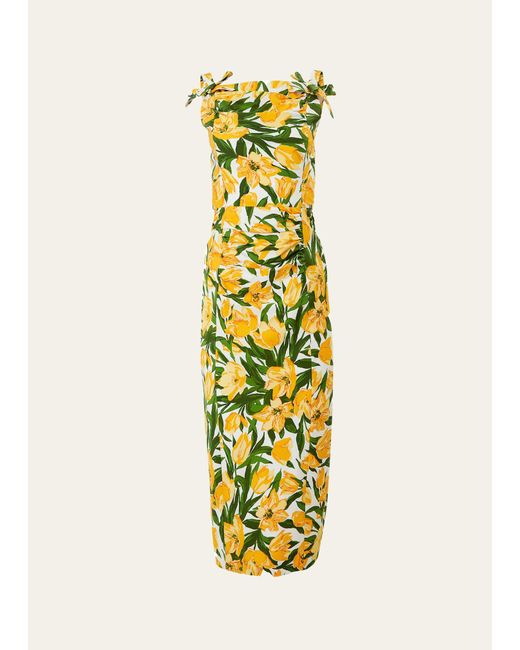 Carolina Herrera Metallic Floral Print Midi Dress With Bow Details