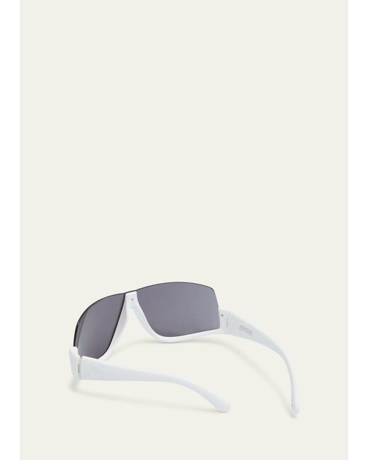 Moncler White Vyzer Semi-rimmed Acetate & Plastic Shield Sunglasses