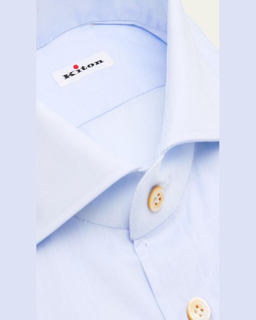 Kiton Blue Solid Cotton Dress Shirt for men