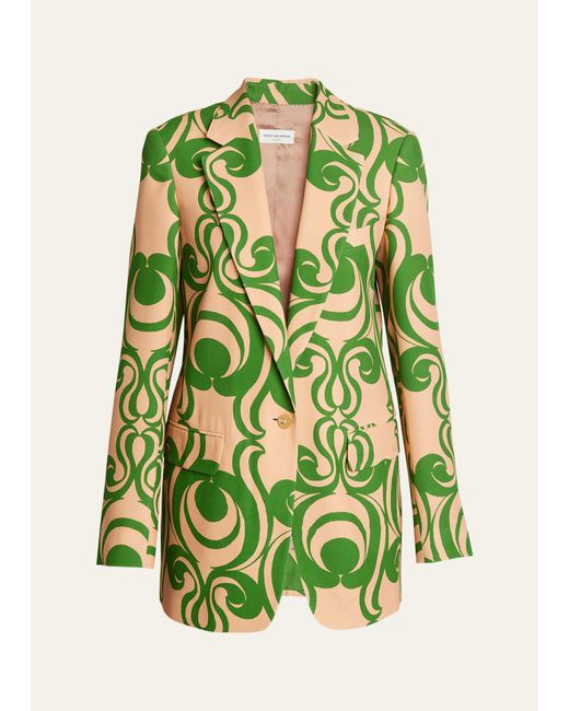 Dries Van Noten Green Blanchet Abstract-print Jacket
