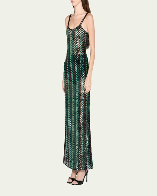 Diane von Furstenberg Green X Henry Zankov Nolita Striped Sequin Net Maxi Dress