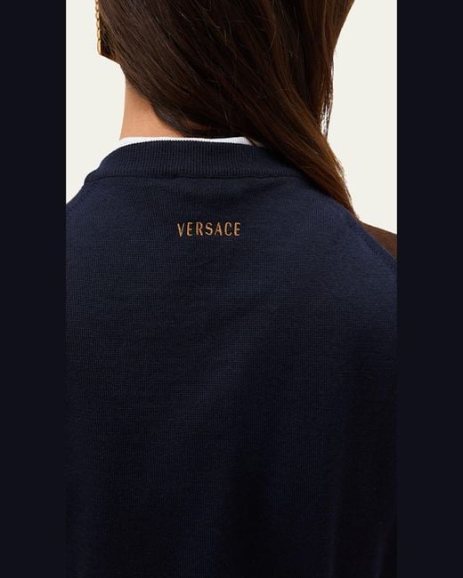 Versace Blue Suede Patchwork Sweater Vest