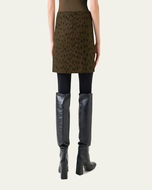 Akris Punto Green Leopard-Print Techno Gabardine Mini Skirt
