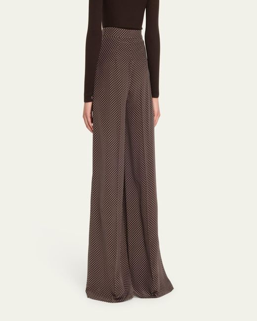 Michael Kors Brown Polka-Dot Silk Flowy Wide-Leg Pants
