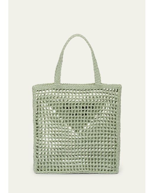 Prada Green Bicolor Woven Logo Shopper Tote Bag