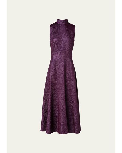 Akris Purple Metallic Jacquard Mock-neck Midi Dress