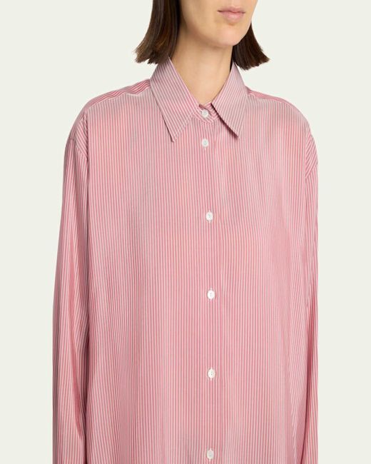 The Row Pink Tansy Striped Silk Button-Down Shirt