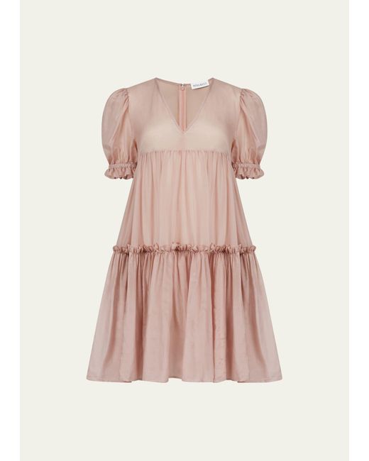 Nina Ricci Pink Tiered Puff-sleeve Babydoll Mini Dress
