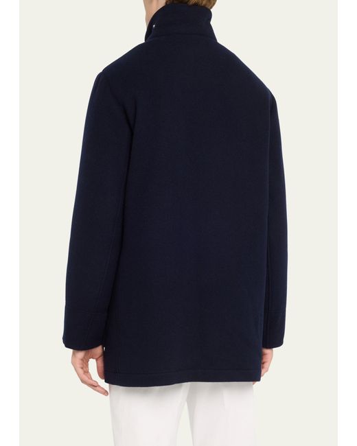 Brunello Cucinelli Woolcashmere Car Coat With Removable Lining in Blue for Men Lyst