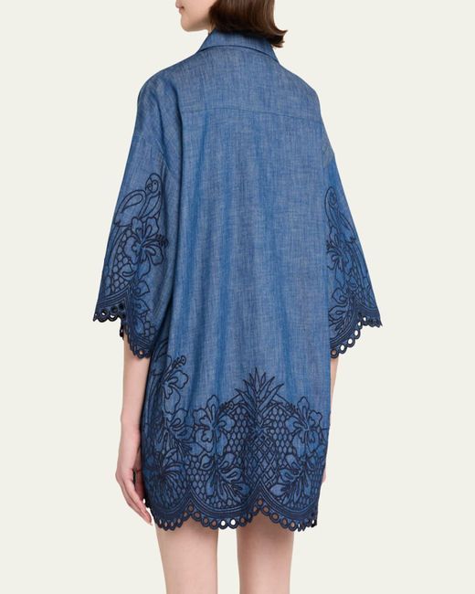 Zimmermann Blue Coco Embroidered Denim Shirt