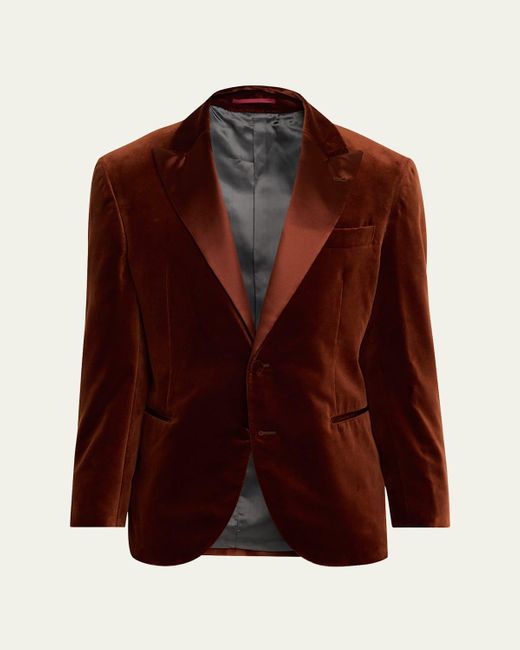 Brunello Cucinelli Brown Satin Peak Lapel Velvet Dinner Jacket for men