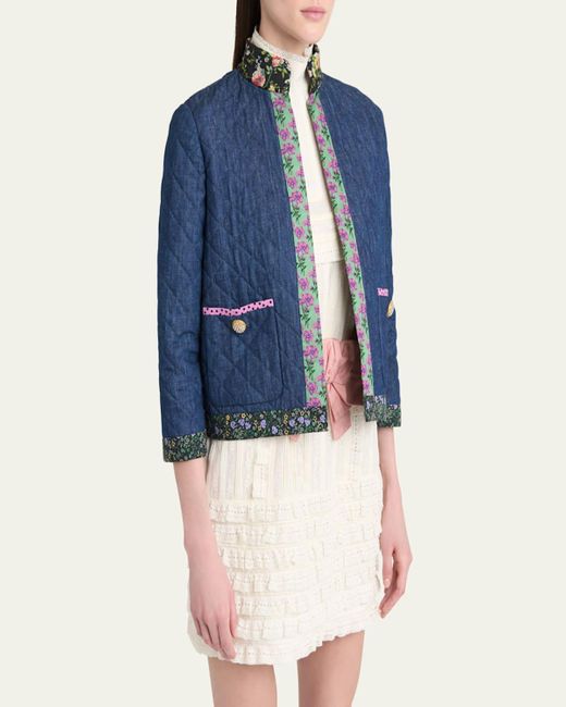 Valentino Garavani Blue Open-Front Quilted Chambray Jacket