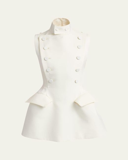 McQueen High-Neck Tailored Flared Mini Dress in Natural | Lyst