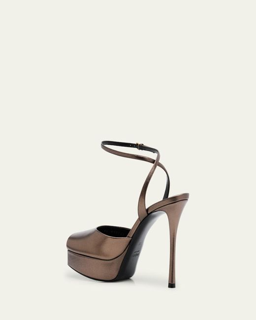 Saint Laurent White La Scandale Metallic Leather Ankle-Strap Sandals