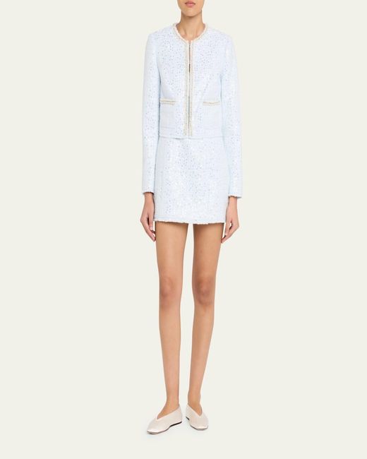 LoveShackFancy Blue Kelli Sequined Tweed Jacket