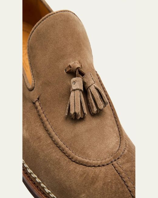 Bontoni Natural Magnifico Suede Rubber-Sole Tassel Loafers for men