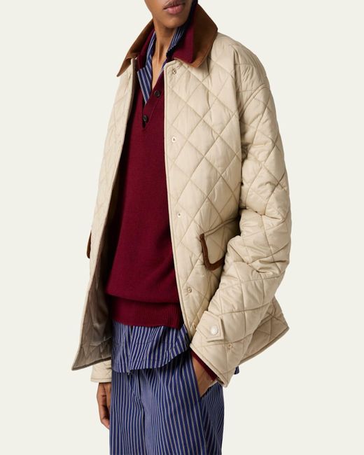 Miu Miu Natural Suede-Trim Quilted Barn Jacket